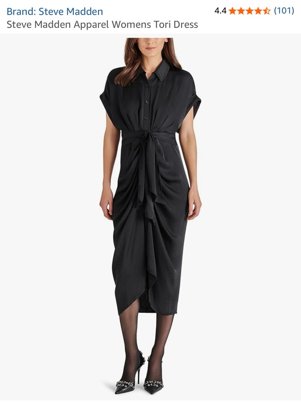 Steve Madden Black Midi Tie-Waist Shirtdress